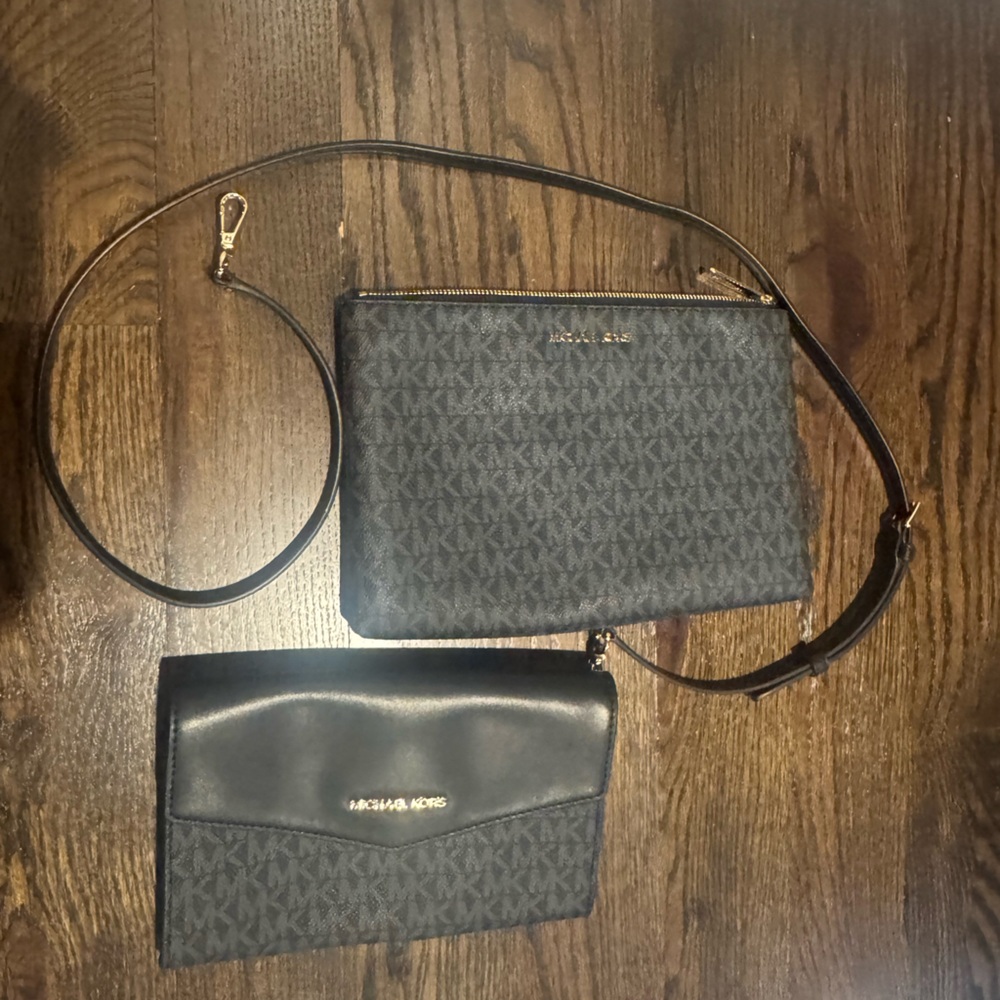 Two Michael Kors Black and Gray bags -  Crossbody and clutch